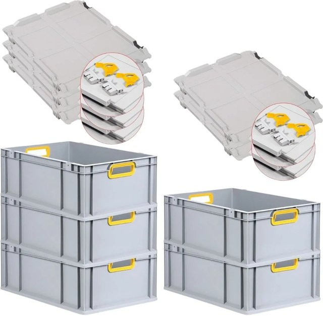 PROREGAL Spar Set 5x Eurobox Nextgen Color mit Scharnierdeckel und Schiebeschnappverschlüssen, Gelb, H x B x T: 22 x 40 x 60 cm, mit verstärktem Boden - Bild 1