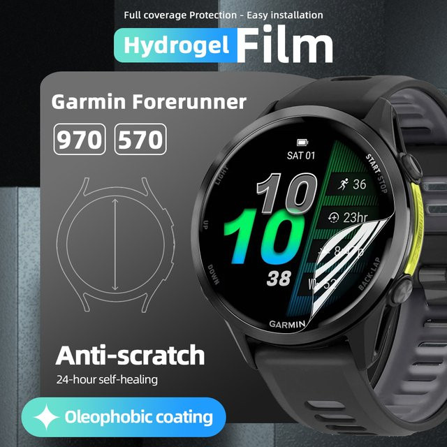 ONM Hydrogelfolie für Garmin Forerunner 970/570, Displayschutzfolie HD Clear Full Coverage, transparent, passend für 42 mm und 47 mm - Bild 1