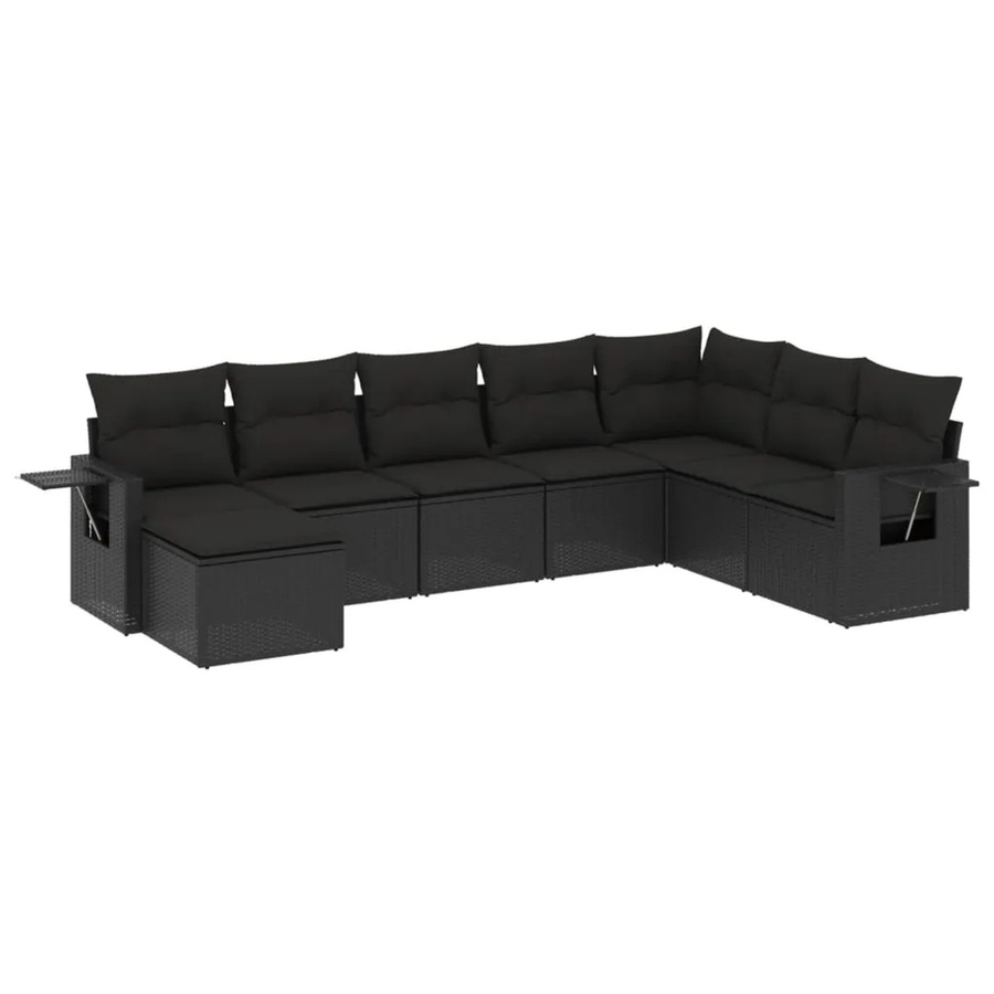 vidaXL 8-teilige Garten-Sofagarnitur in L-Form aus schwarzem Poly-Rattan mit Kissen und pulverbeschichtetem Stahlgestell - Bild 2