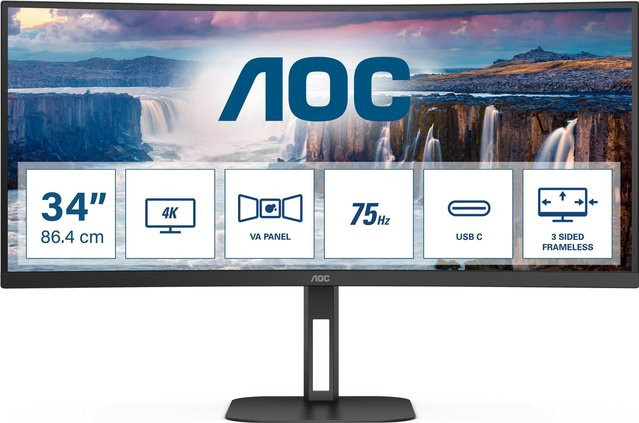 AOC CU34V5C/BK Curved WQHD LED-Monitor 34 Zoll, 3440x1440 Pixel, 100 Hz, VA-Panel, Schwarz - Bild 2