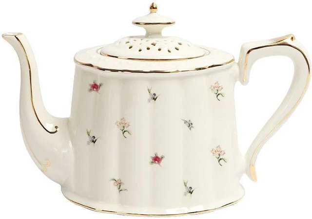 Yiran Furniture Keramik Tee- und Kaffeeset mit Teekanne und Desserttellern in Weiß mit floralem Insektenmuster - Bild 1