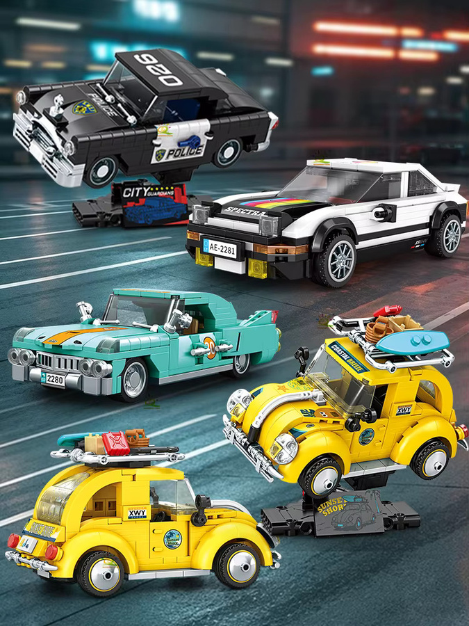 HUIQIBAO MOC City Classic Car, Bausteine-Set, Retro City Sport Rennfahrzeug, LKW-Modell - Bild 1