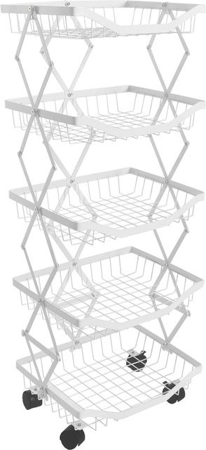 MCW Küchenwagen MCW-N53 aus Eisen, Rollregal mit Korb, faltbar und rollbar, Weiß, H x B x T: 95 x 39 x 28 cm - Bild 1
