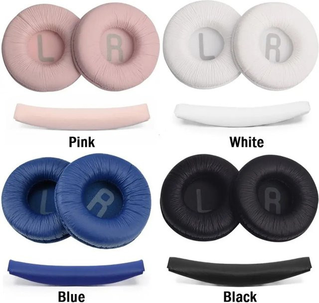 JBL Ersatz-Ohrpolster aus weichem Leder und Schaumstoff für T450 T450BT T500BT T520BT JR300BT JR310BT Kopfhörer, 70 mm, Weiß/Mehrfarbig - Bild 1