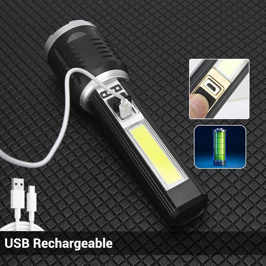 Heinast Taktische LED-Taschenlampe in Schwarz, USB wiederaufladbar mit Teleskop-Zoom und großer Reichweite - Bild 6