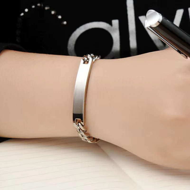 VQYSKO Paararmbänder Edelstahl, Silber, Unisex, 4 mm und 7 mm - Bild 2