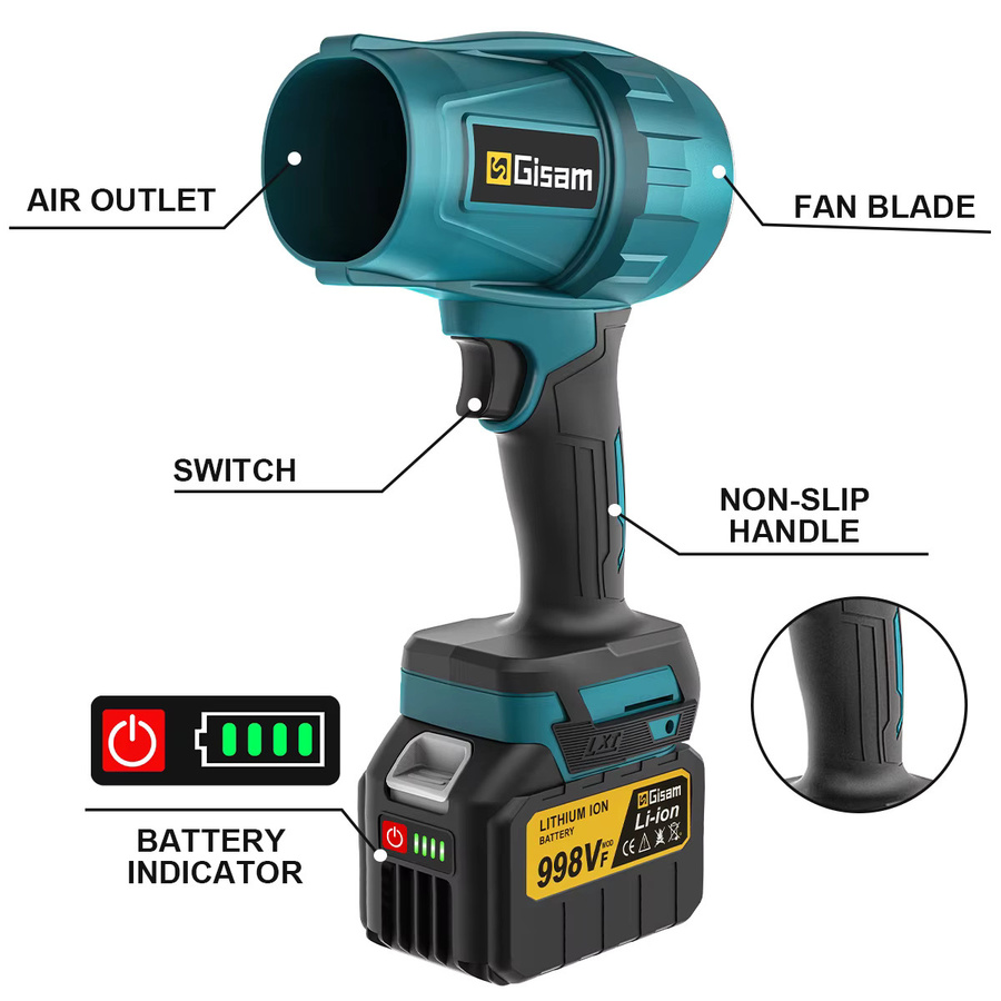 Gisam Bürstenloser Akku-Luftbläser Turbo Jet Fan Laubbläser und Staubblasgerät für Makita 18V LXT Akku mit 150000 RPM - Bild 4