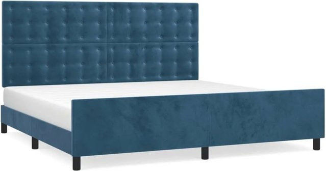 vidaXL Bettgestell aus Samt in Dunkelblau mit Massivholz-Elementen B/T/H: 200 x 200 x 128 cm - Bild 1