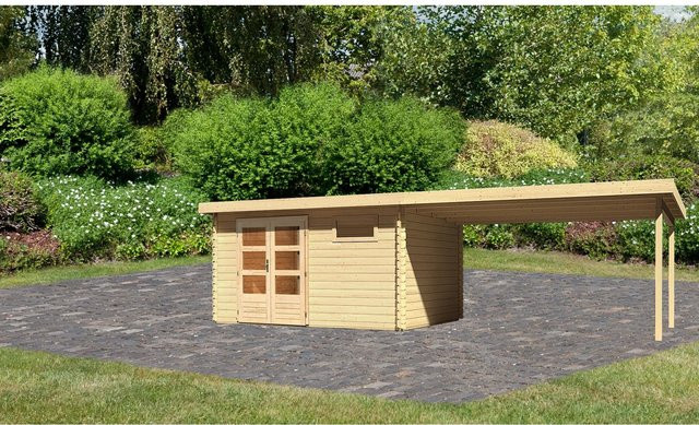 Karibu Holz-Gartenhaus Ängelholm in Natur mit Pultdach und Blockbohlenbauweise, B/T/H: 370 x 280 x 222 cm - Bild 1