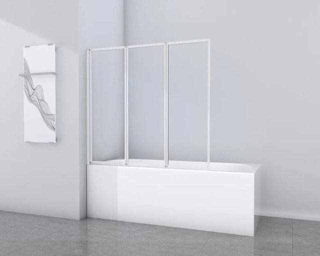 Aurlane Badewannenfaltwand White Star Weiß 3-flügelig B: 130 cm, H: 120 cm, transparent - Bild 1