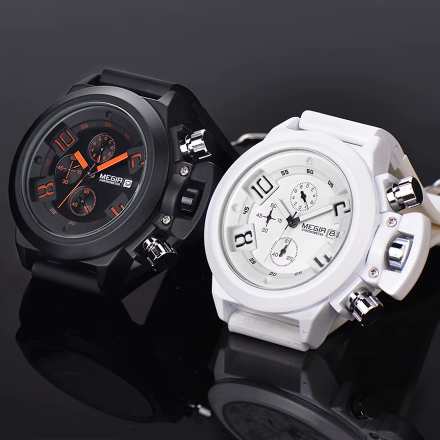 MEGIR Armbanduhr Chronograph, Quarz, Weiß, Silikon, Herren - Bild 3