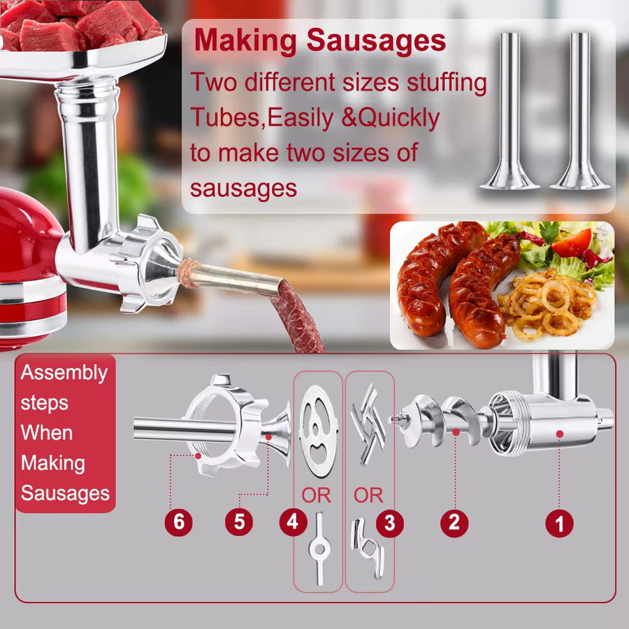 KitchenAid Zubehör-Set aus Metall in Silber: Fleischwolf, Wurstfüller und Burger-Presse mit Antihaft-Hamburgerform für Küchenmaschinen - Bild 2