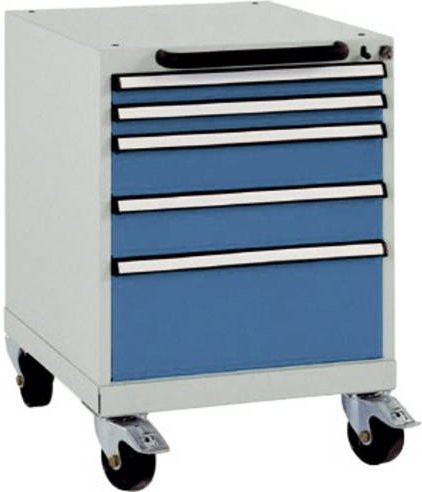 Manuflex BASETEC Schubfachschrank SP1023.0002 mobil mit 5 Schubfächern, lichtgrau und brillantblau, Nutzhöhe: 50 cm - Bild 1