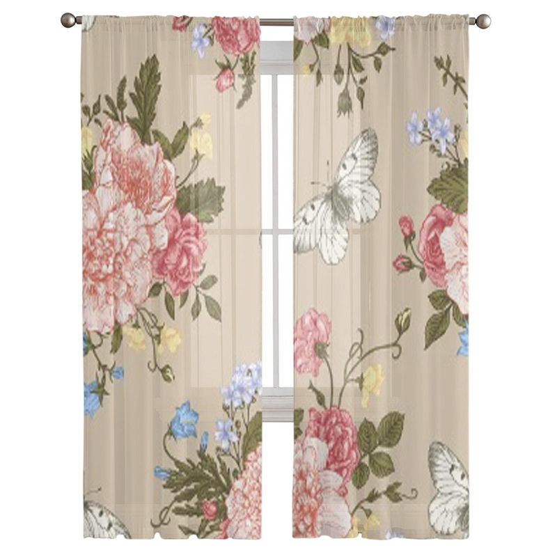 Super Six Transparenter Chiffon-Vorhang mit floralem Blumenmuster in Multicolour, B: 135 cm, H: 114 cm - Bild 3