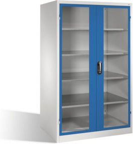 C+P Werkzeugschrank XXL mit Sichtfenster-Drehtüren, 4 Böden, Front Enzianblau, Korpus Lichtgrau, H: 195 cm, B: 120 cm, T: 80 cm - Bild 1