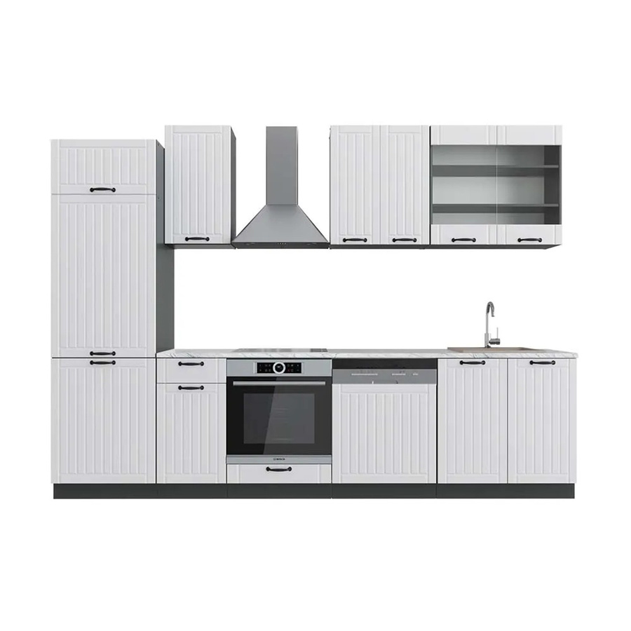 Vicco Fame-Line Küchenzeile im Landhausstil in Weiß und Anthrazit mit Marmor-Optik, Breite: 300 cm - Bild 2