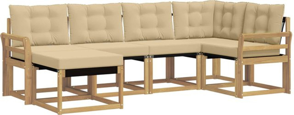 Modernes 6-teiliges Outdoor-Sofagarnitur Loungemöbel Set von vidaXL aus Akazie und Textilene in Weiß und Beige - Bild 1