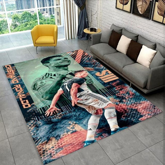 CR11 Ziege R-Ronaldo Fußballstar Teppich für Kinder, rutschfeste Bodenmatte aus Polyesterflanell, B/T: 120 x 160 cm, Mehrfarbig - Bild 1