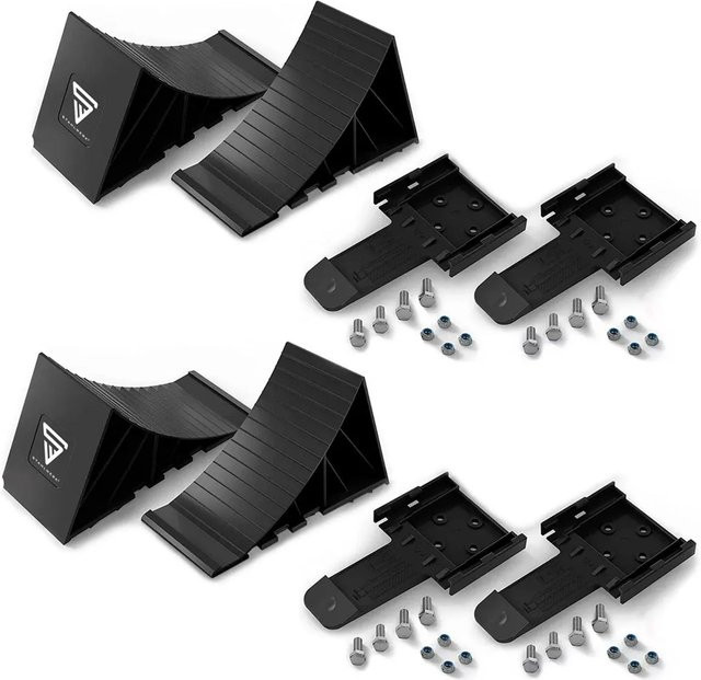 STAHLWERK Unterlegkeile mit Halterung GT-01 ST 4er Set in Schwarz für bis zu 15t Achslast - Bild 1