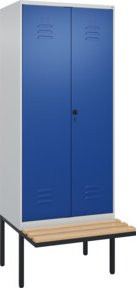 C+P Möbelsysteme Spind Classic PLUS Schwarz-Weiß-Spind mit Bank, 2 Abteile, Sicherheits-Drehriegel, Sitzfläche aus Buche-Hartholz, B/T/H: 212 x 80 x 81,5 cm - Bild 1