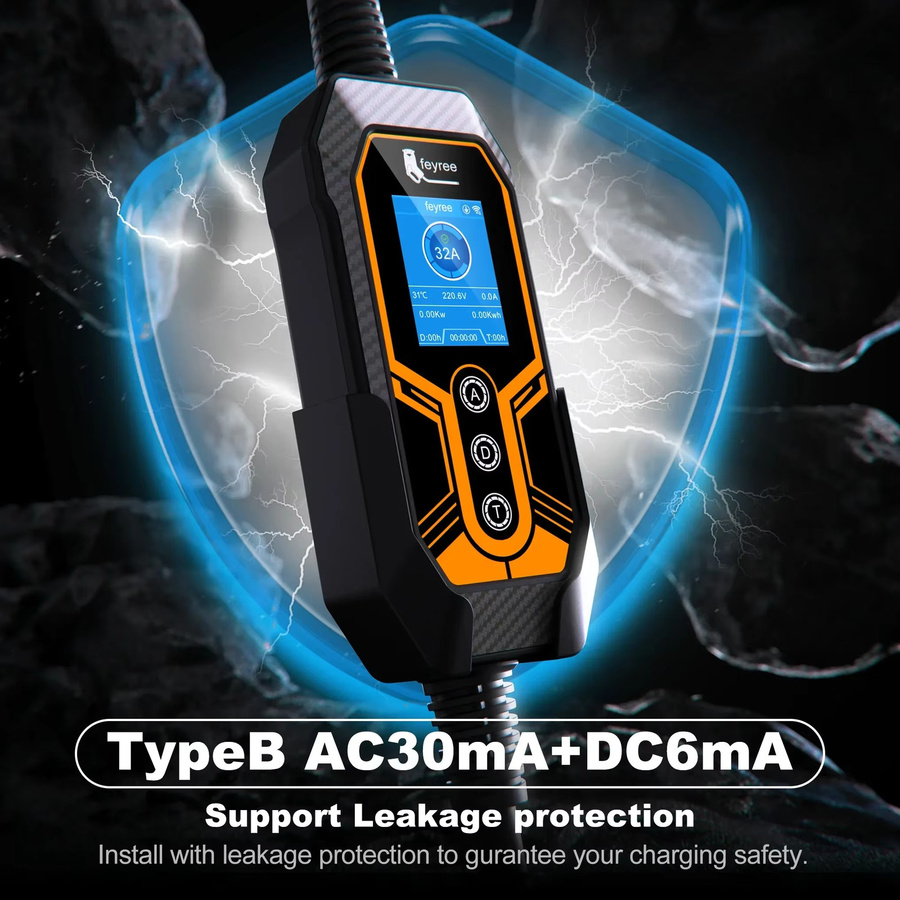 Feyree GB/T EV-Ladegerät Tragbare Verbesserte Version mit Wandhalterung 7KW 32A 1-Phasen EVSE-Ladebox GB/T-Stecker WLAN-App-Version in Schwarz - Bild 4