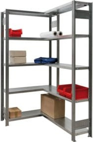 Regalwerk BERT-Eckregal Stecksystem aus verzinktem Stahlblech in Silber, H x B x T: 200 x 87,5 x 30 cm mit 5 Ebenen - Bild 1