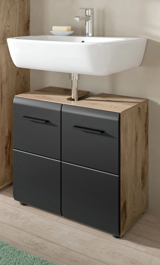 Waschbeckenunterschrank Cover von Inn.Furn in Schwarz und Eiche, Breite: 60 cm - Bild 1