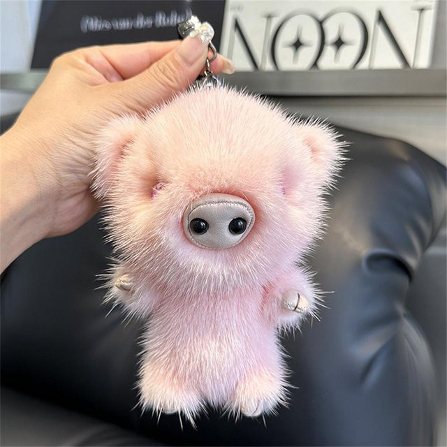 Schlüsselanhänger Schweinefell-Pompon, gray, Damen, Mädchen, 15 cm - Bild 1