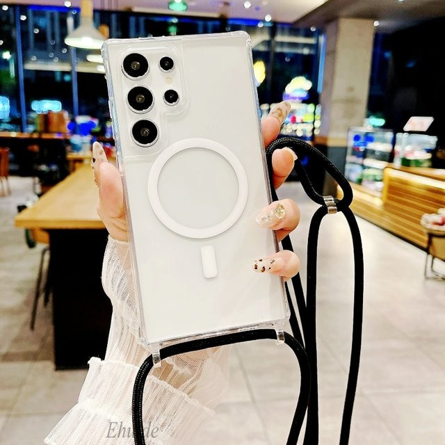 Magnetische Crossbody Schutzhülle mit Trageriemen für Samsung Galaxy S25 Ultra, S24 Plus, S25 Plus und S23, transparente Hülle mit kabelloser Ladefunktion - Bild 1