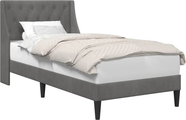 vidaXL Bettrahmen mit Kopfteil aus Samt in Grau, B/T/H: 90 x 190 x 94 cm - Bild 1