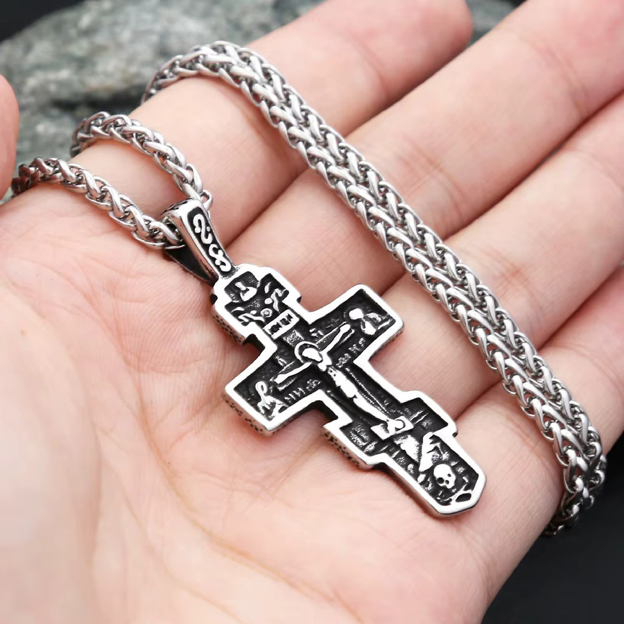 owlucky Halskette, Jesus Kreuz Kruzifix Anhänger, Edelstahl, Silber, Unisex - Bild 3
