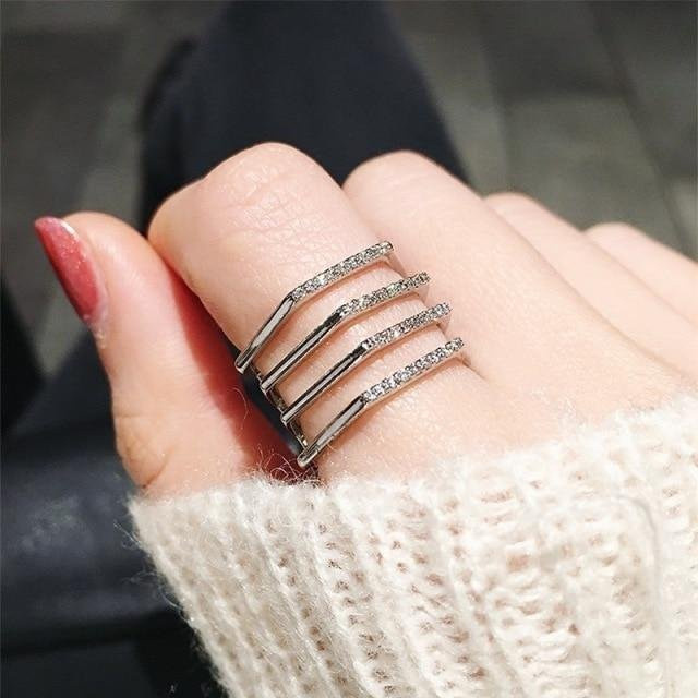 YIRAN Jewelry Mehrschichtiger offener Ring, Silber, Zirkonia, Damen - Bild 1