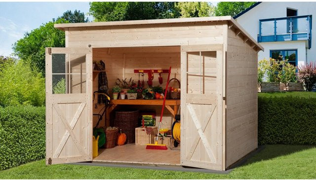 Weka Holz-Gartenhaus Triest mit Pultdach, unbehandelt, braun, B/T/H: 254 x 237 x 223 cm - Bild 1