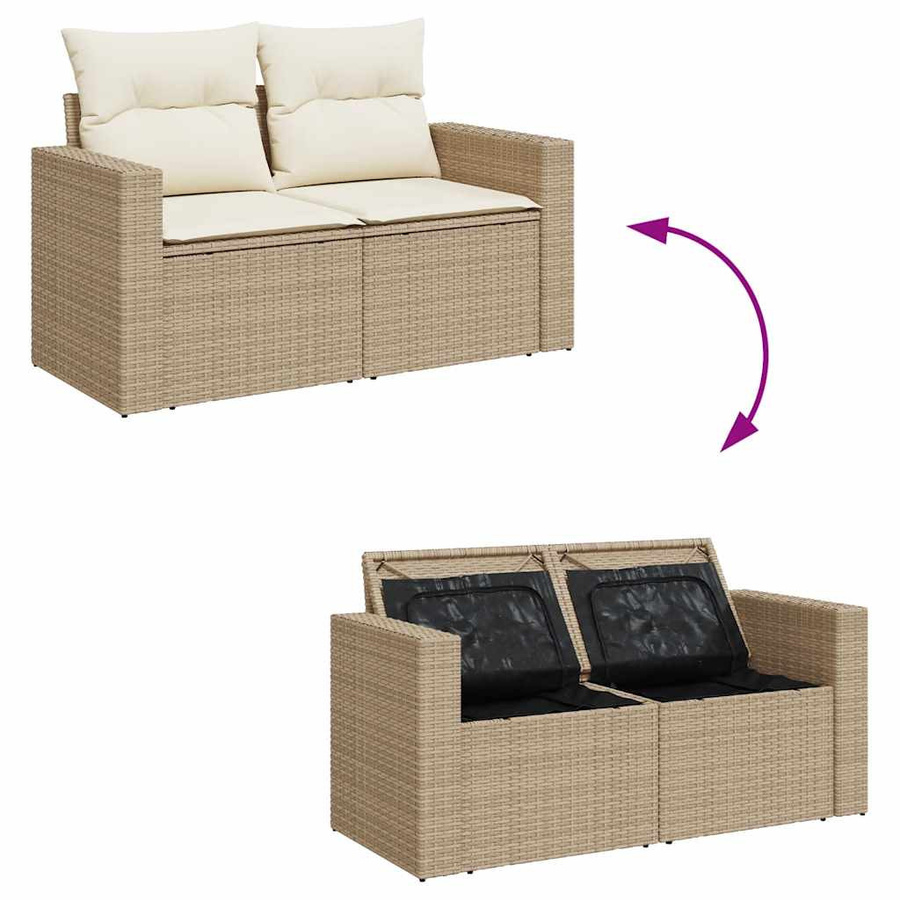 Vidaxl Gartenmöbel-Set aus Polyrattan mit Kissen, 9-teilig, Beige - Bild 1