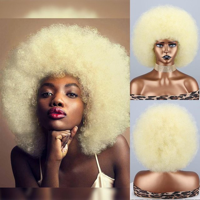 MERISIHAIR Afro-Perücke für Damen, kurz, lockig, Rotwein, 30 cm, beige - Bild 1