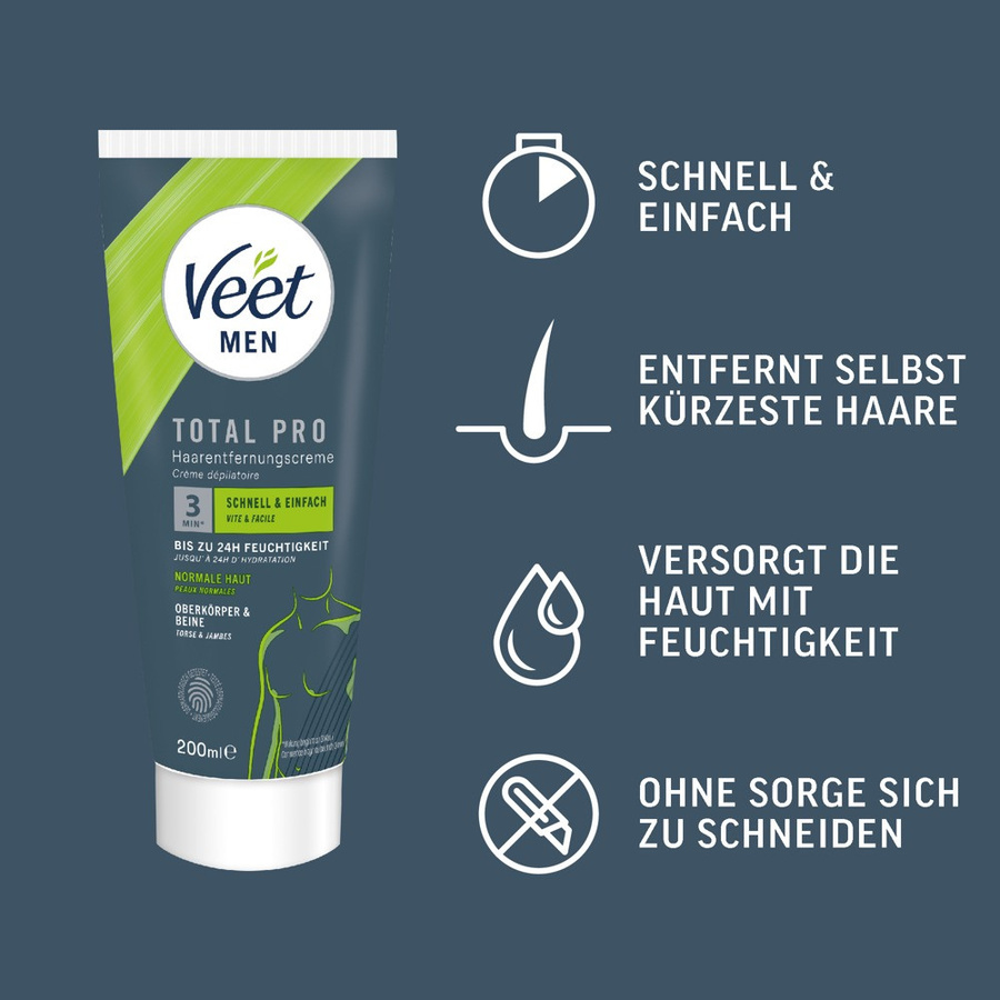 Veet Men Total Pro Enthaarungscreme, 200 ml, Herren - Bild 4