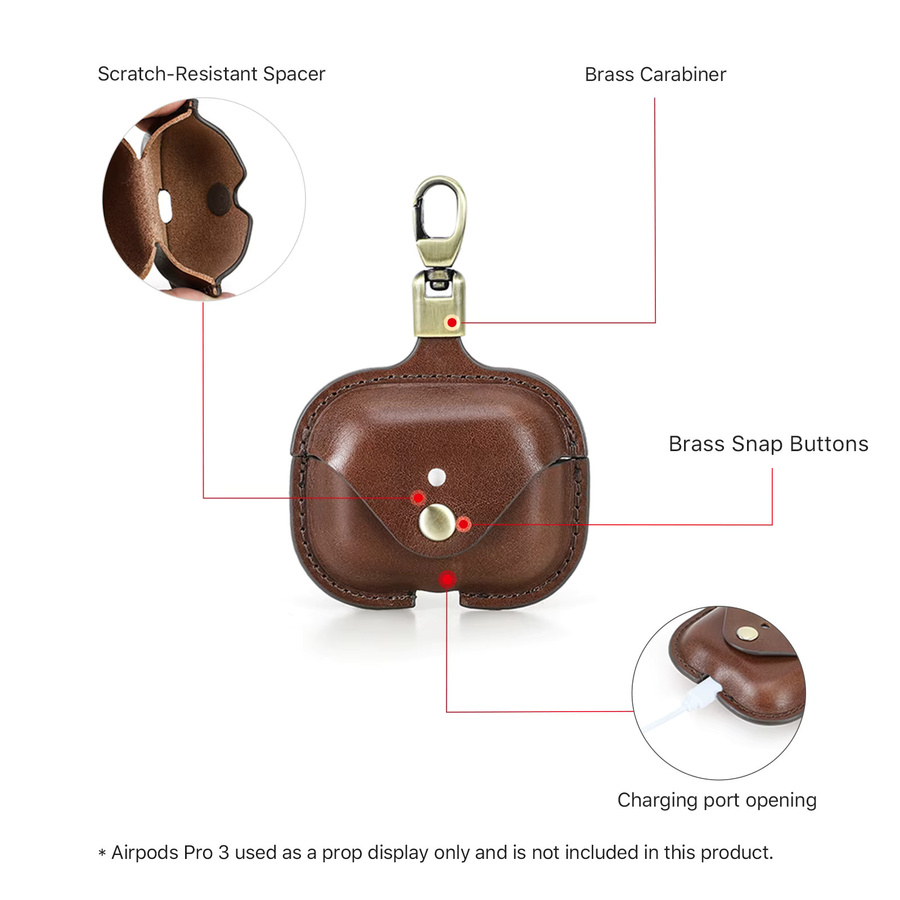 Echtlederhülle für Apple AirPods Pro der 1. Generation, 2. Generation und 3. Generation in Braun mit Haken - Bild 3