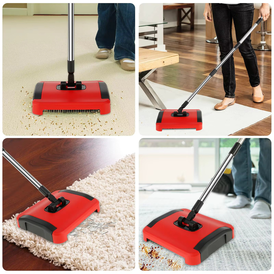 Untior Teppichbesen Hand-Push Kehrmaschine in Rot zur effizienten Reinigung von Tierhaaren und Schmutz - Bild 5