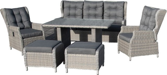 bellavista Luxus Dining-Lounge Canelli aus Polyrattan in Braun mit Polsterung und Kissen, 18-teiliges Set bestehend aus 3-Sitzer Sofa, zwei Sesseln, zwei Hockern und einem Tisch - Bild 2