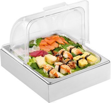 VEVOR Buffet Condiment Dispenser Display Rack aus Edelstahl in Silber mit transparentem Deckel und Eiswürfelbehälter, 1 x 1/2 Pan Food Serving Tray für Restaurant, Hotel und Party - Bild 1