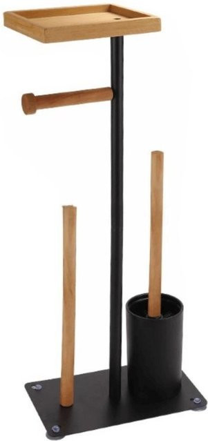 Freistehender Toilettenpapierhalter aus Edelstahl und Holz von Chunlian in Schwarz und Weiß, Höhe: 62,0 cm, Breite: 15,0 cm, Tiefe: 26,0 cm - Bild 1