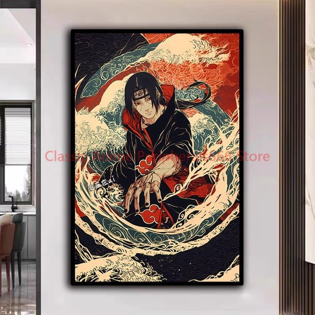 Bandai Naruto Anime Poster mit Kakashi, Sasuke, Itachi und Akatsuki im Ukiyo-e Ölgemälde Stil als Wanddekoration - Bild 1