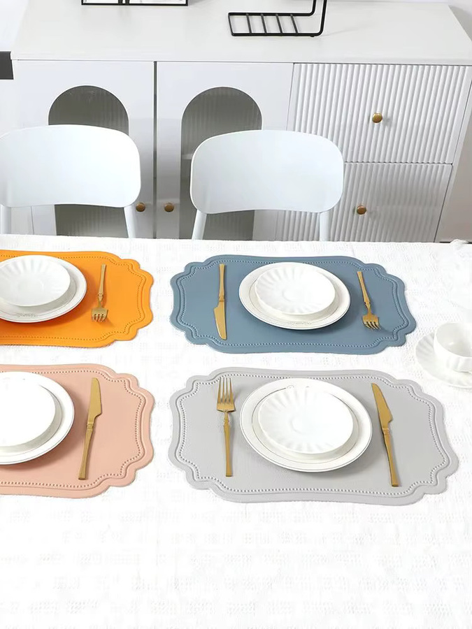 Inyahome Tischsets Nordisch Quadratisch aus PU Leder Blau, Wasserdicht und Rutschfest - Bild 3