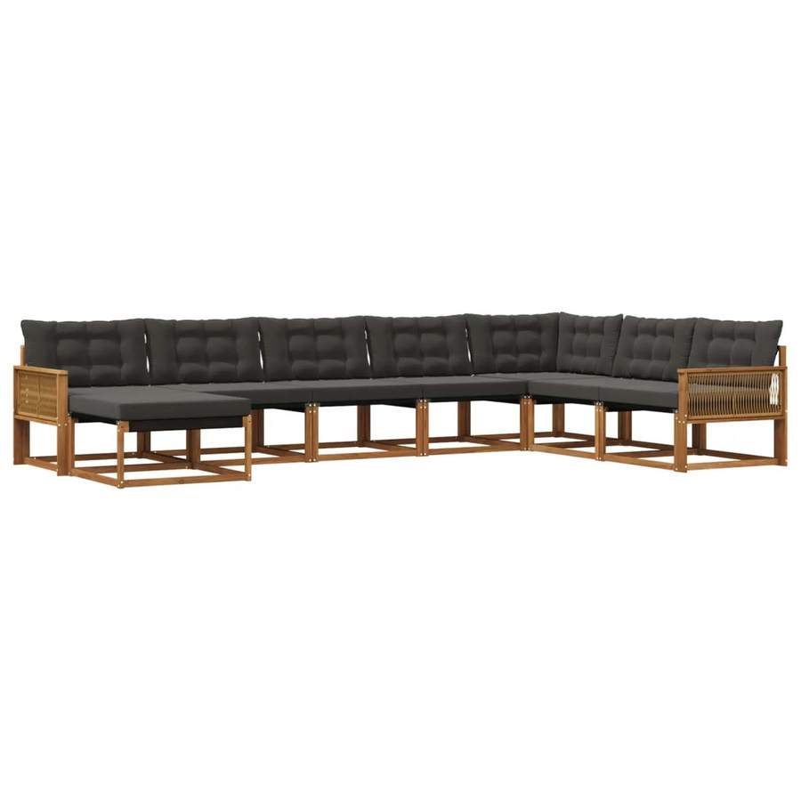 vidaXL Outdoor-Sofagarnitur L-Form aus Akazienholz mit 8 Kissen in Schwarz und Natur - Bild 2