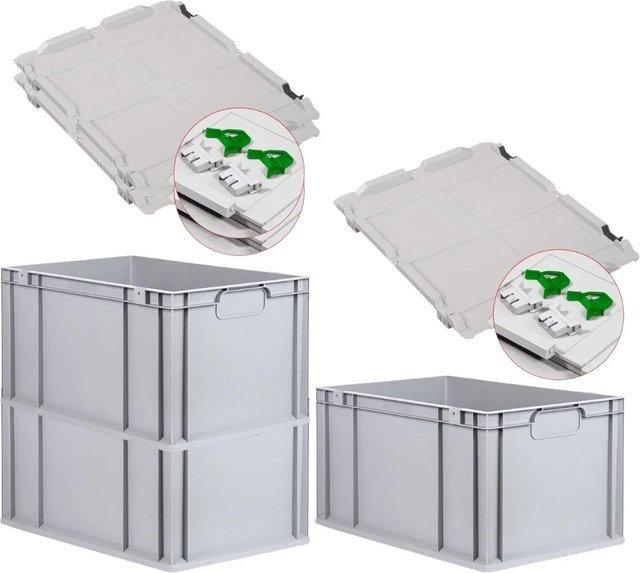 PROREGAL Spar Set 3x Eurobox Nextgen Economy mit Scharnierdeckel und grünen Schiebeschnappverschlüssen, Grau, H x B x T: 32 x 40 x 60 cm - Bild 1