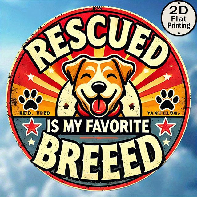 Potdemiel Rundes Metall-Wandblechschild im Vintage-Stil mit Hundedesign Rescue Dogs Are My Favorite Breed, Durchmesser: 20 cm - Bild 1