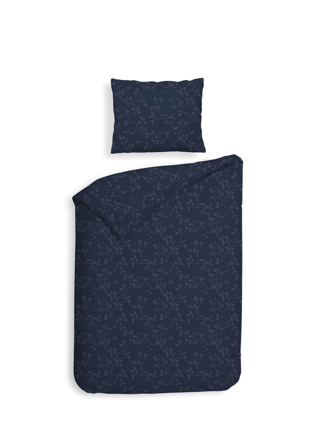 Heckett & Lane Flanell Bettwäsche Alloro Dark Blue Dunkelblau Miniblätter aus Baumwolle B/H: 135 x 200 cm - Bild 1