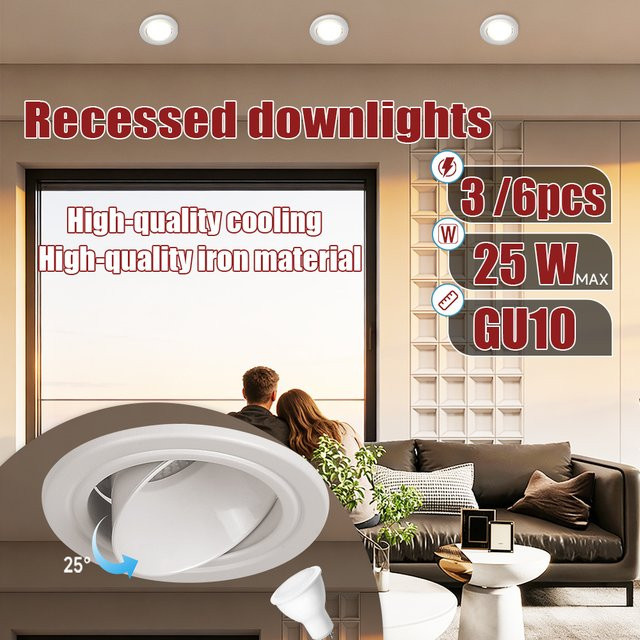 LANGYUE LED-Downlight GU10 Einbau-Deckenleuchte, runde LED-Panel-Einbaustrahler in Weiß für dein Wohnzimmer - Bild 1