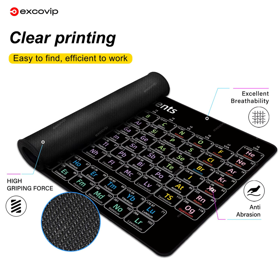 EXCO Mauspad Periodensystem der Elemente, große Schreibtischunterlage für Gaming und Büro, Multicolor, mit genähtem Rand und rutschfester Gummiunterseite - Bild 5