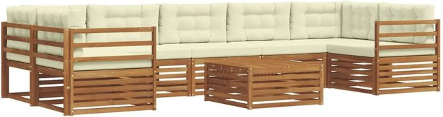 vidaXL Outdoor-Sofagarnitur 8-teilig in U-Form aus massivem Akazienholz mit Kissen in Natur und Creme - Bild 1
